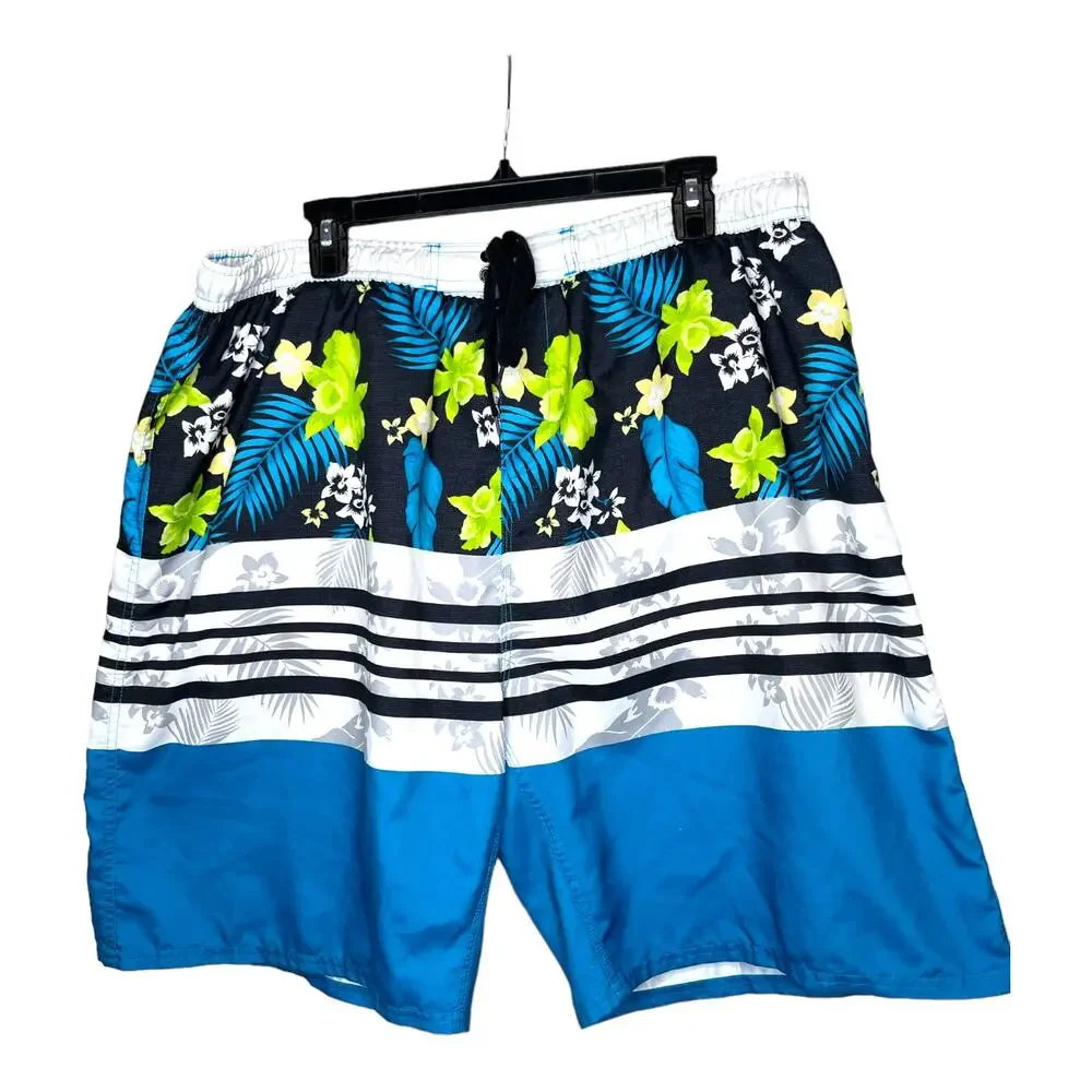 Burnside Swim Board Shorts Men's Size XL Lined Blue Black Yellow‎ White